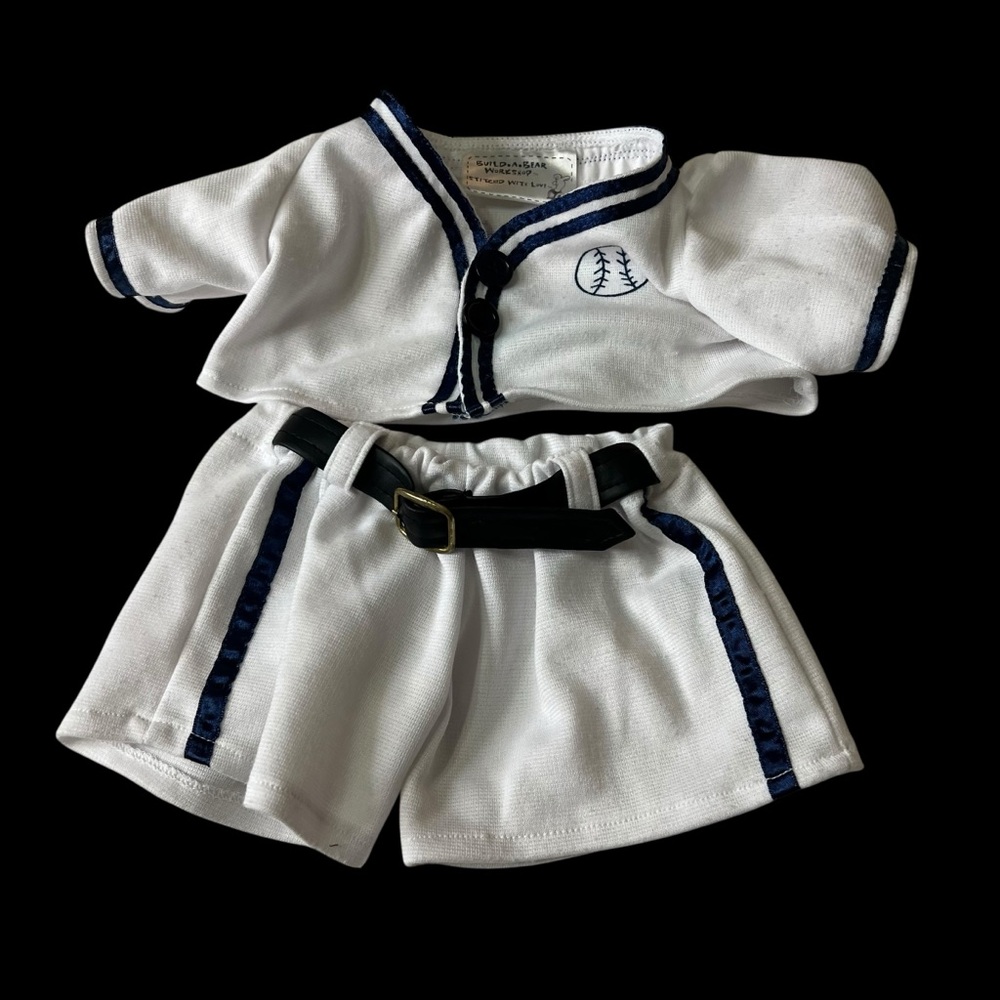 Build-A-Bear Workshop Baseball Uniform Blue and White Black Belt